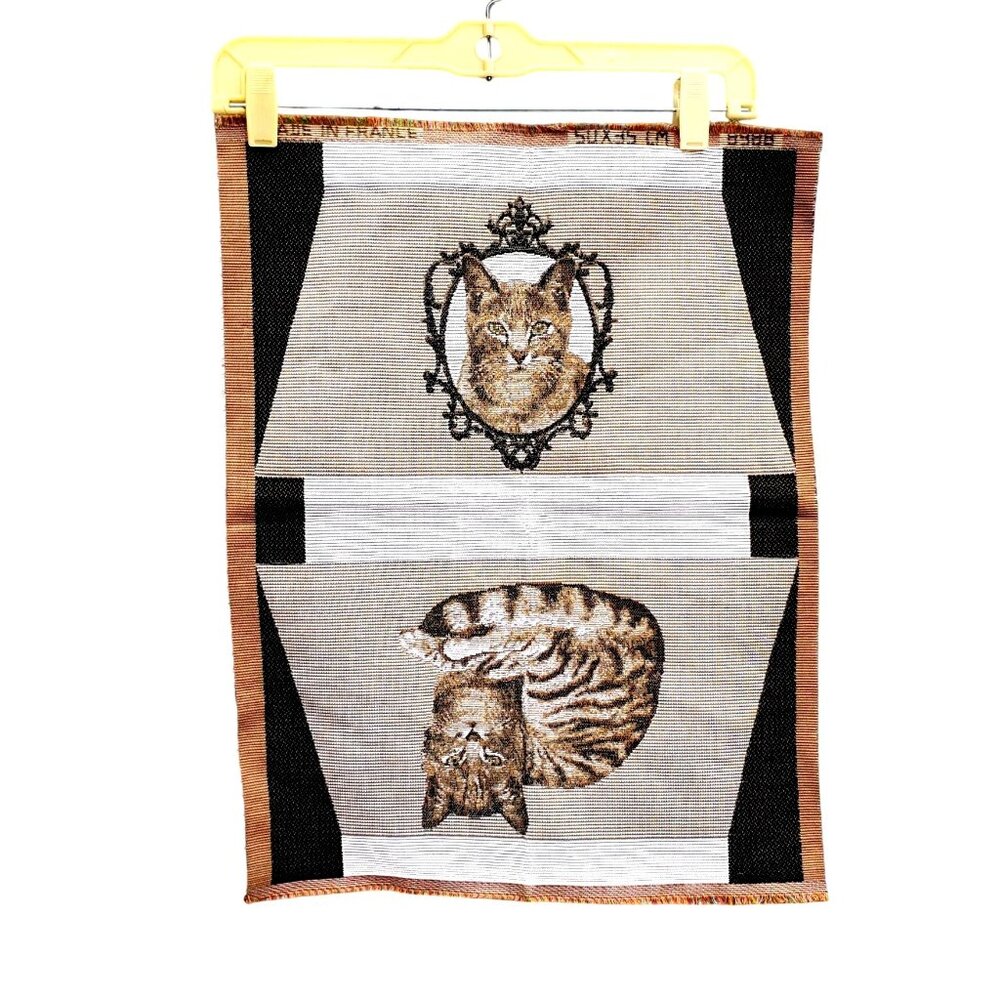 Vintage Art de Lys French Woven Cat Tapestry Pillow Panel Textile 15x20 Beige - Picture 5 of 13